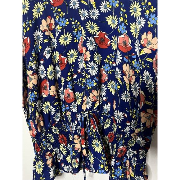 Sienna Sky Floral Smocked Tie Waist Ruffle Elastic Sleeve Blouse Women’s Medium - Picture 3 of 5